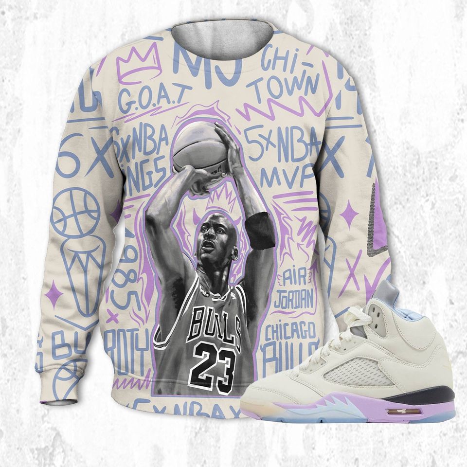 MJ The Goat 3D Doodles MJ match Jordan 5 DJ Khaled Sail, oversized Sweatshirt