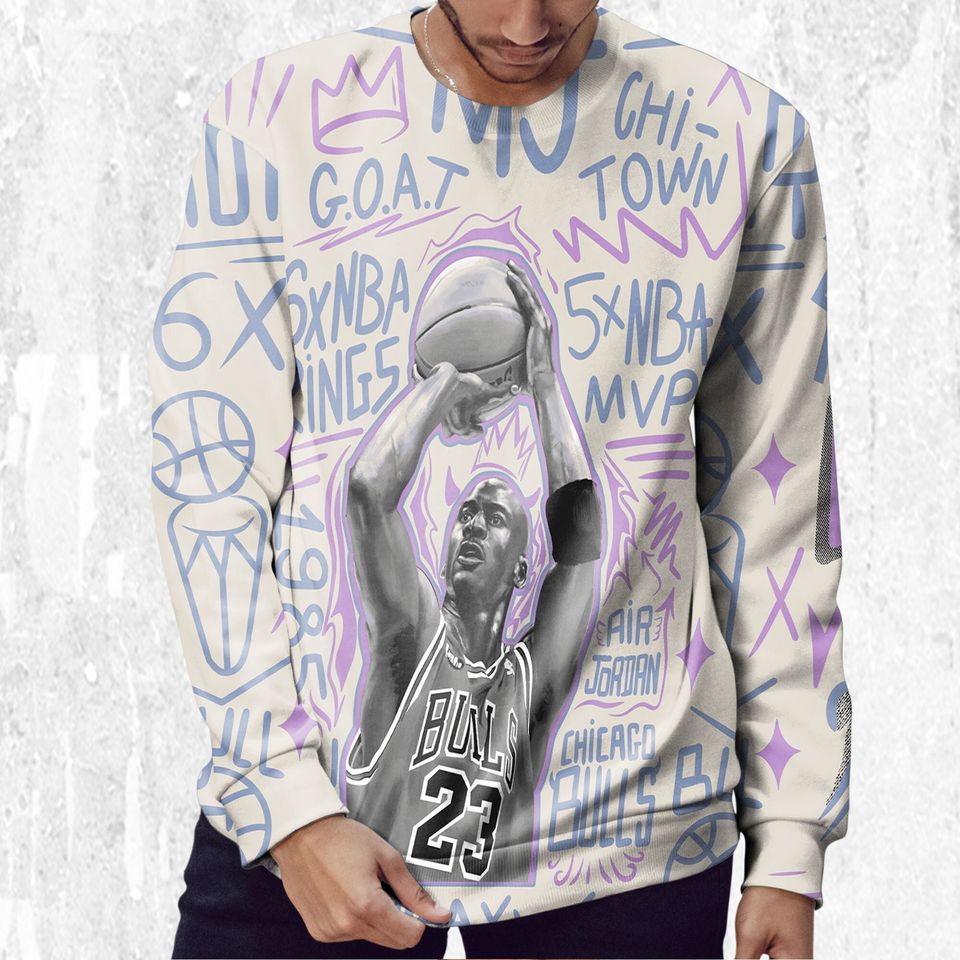 MJ The Goat 3D Doodles MJ match Jordan 5 DJ Khaled Sail, oversized Sweatshirt - Image 4