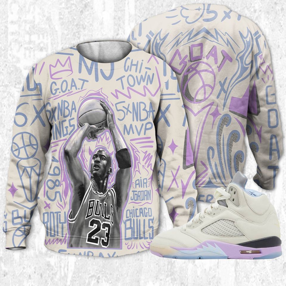MJ The Goat 3D Doodles MJ match Jordan 5 DJ Khaled Sail, oversized Sweatshirt - Image 2
