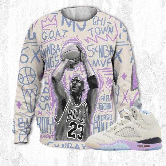 MJ The Goat 3D Doodles MJ match Jordan 5 DJ Khaled Sail, oversized Sweatshirt - Image 6