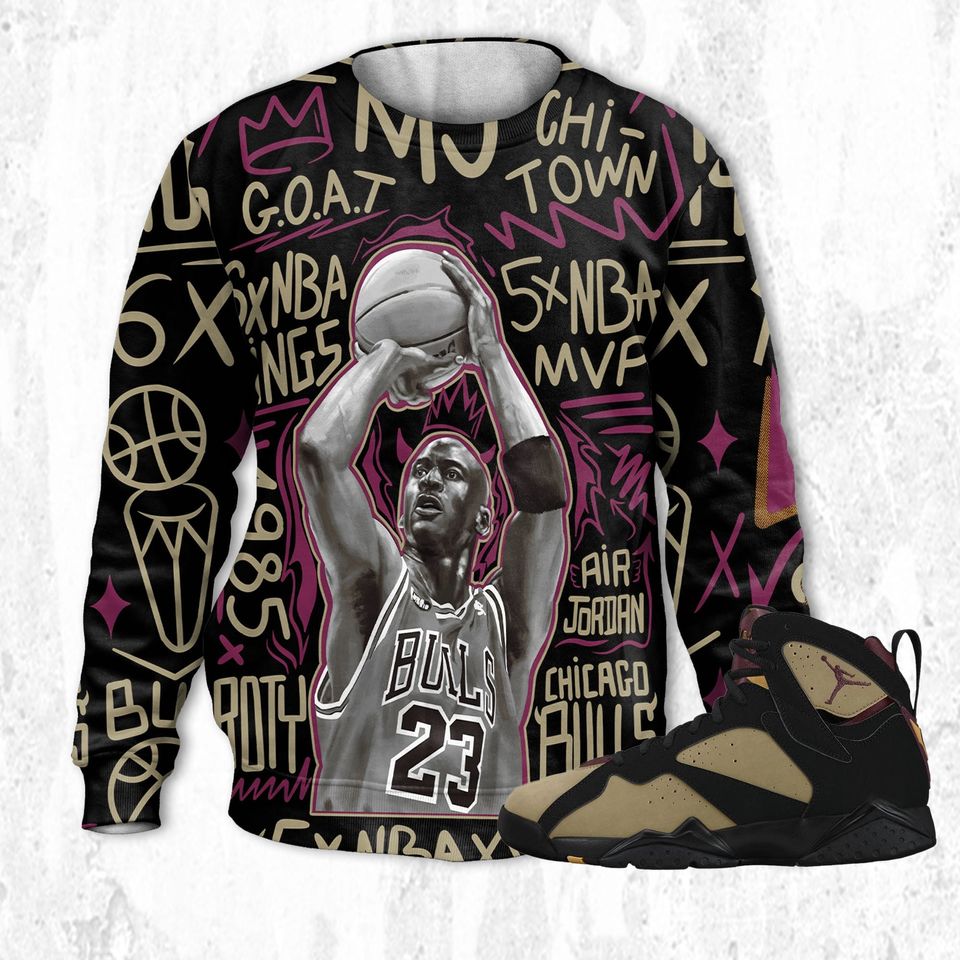 MJ The Goat 3D Doodles MJ match Jordan 7 Black Olive Cherrywood