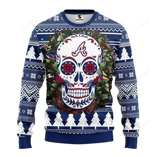 Mlb Atlanta Braves Skull Ugly Christmas Sweater Adult 3D Funny Matching for family