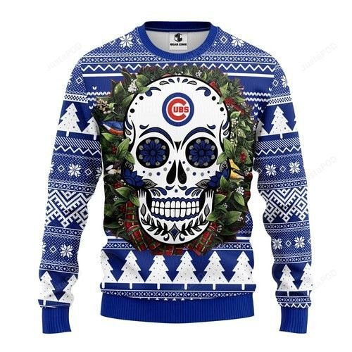 Mlb Chicago Cubs Skull Flower Ugly Christmas Sweater Adult 3D Funny Matching for family