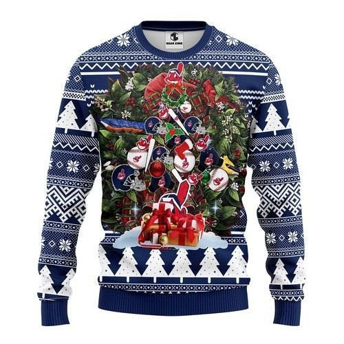Mlb Cleveland Indians Tree Christmas Ugly Christmas Sweater Adult 3D Funny Matching for family