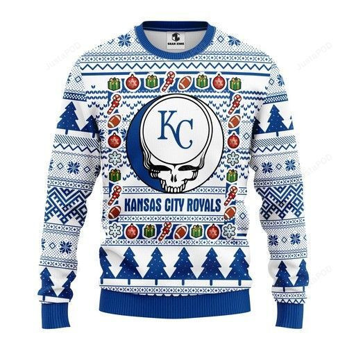 Mlb Kansas City Royals Grateful Dead Ugly Christmas Sweater Adult 3D Funny Matching for family