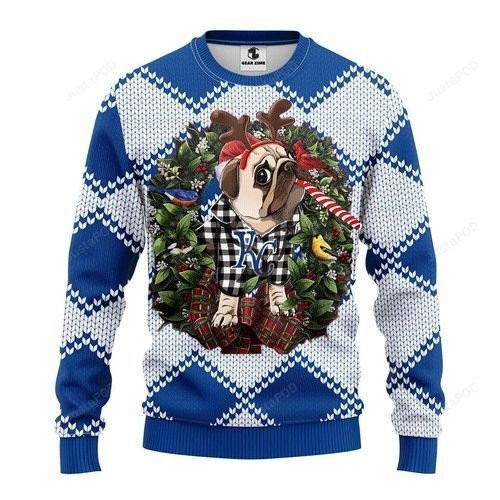 Mlb Kansas City Royals Pug Dog Ugly Christmas Sweater Adult 3D Funny Matching for family