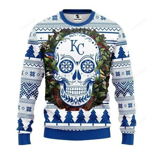 Mlb Kansas City Royals Skull Flower Ugly Christmas Sweater Adult 3D Funny Matching for family