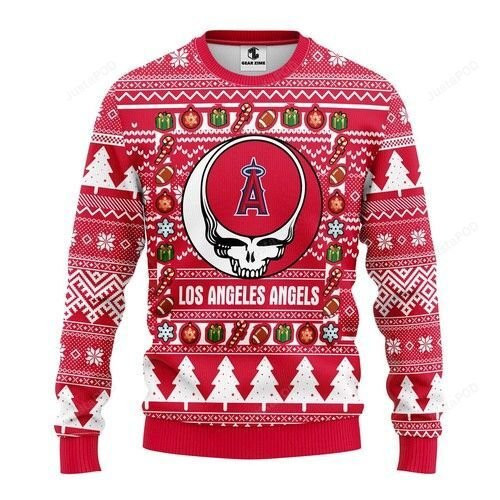 Mlb Los Angeles Angels Grateful Dead Ugly Christmas Sweater Adult 3D Funny Matching for family