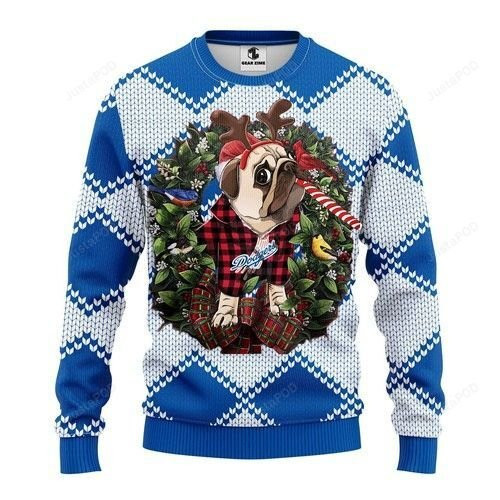 Mlb Los Angeles Dodgers Pug Dog Ugly Christmas Sweater Adult 3D Funny Matching for family