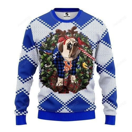 Mlb New York Mets Pug Dog Ugly Christmas Sweater Adult 3D Funny Matching for family