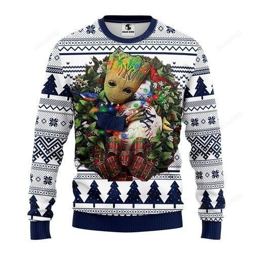 Mlb New York Yankees Groot Hug Ugly Christmas Sweater Adult 3D Funny Matching for family