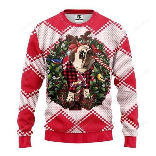 Mlb St. Louis Cardinals Pug Dog Ugly Christmas Sweater Adult 3D Funny Matching for family