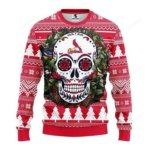 Mlb St. Louis Cardinals Skull Flower Ugly Christmas Sweater Adult 3D Funny Matching for family