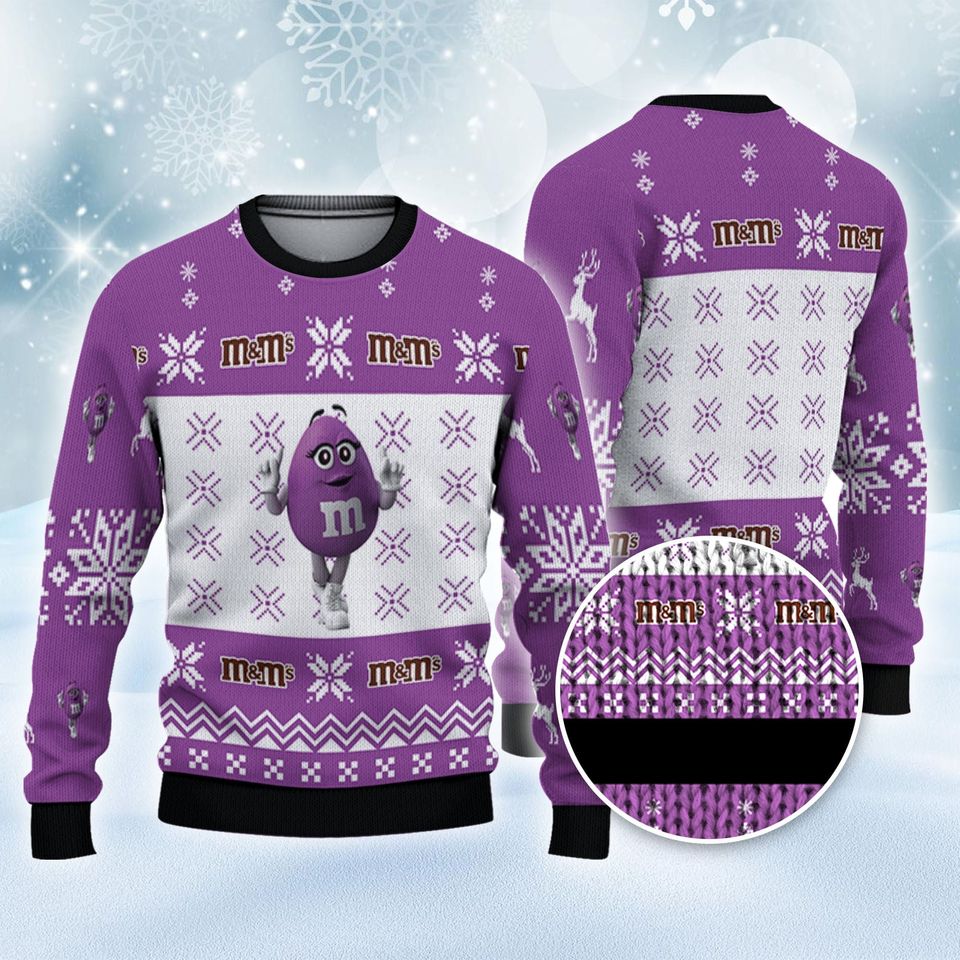 MnM Purple Ugly Sweater Snowy Night, Candy Loves ugly Gift