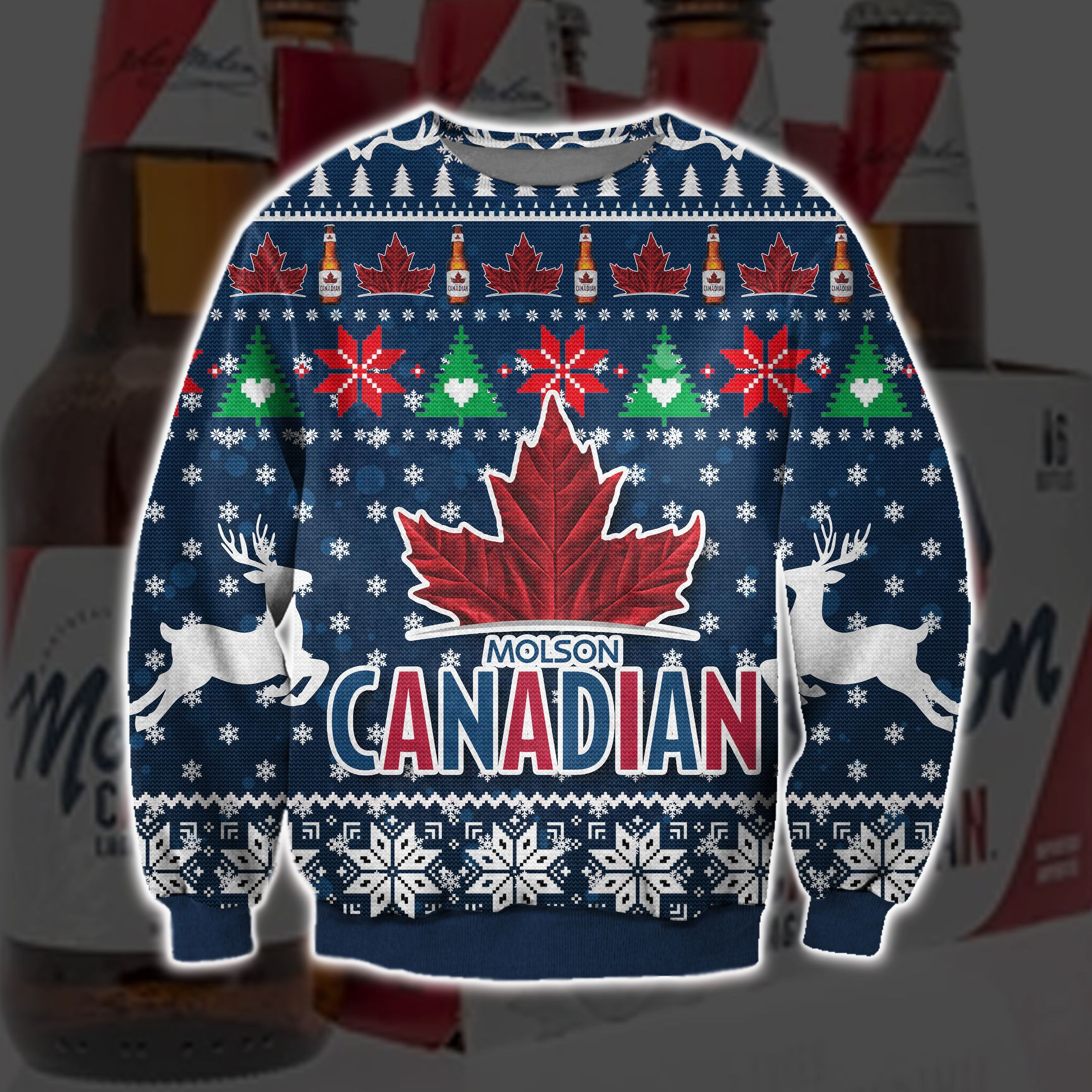 Molson Canadian Beer Knitting Pattern 3D Print Ugly Christmas Sweater Adult 3D Funny Matching for family