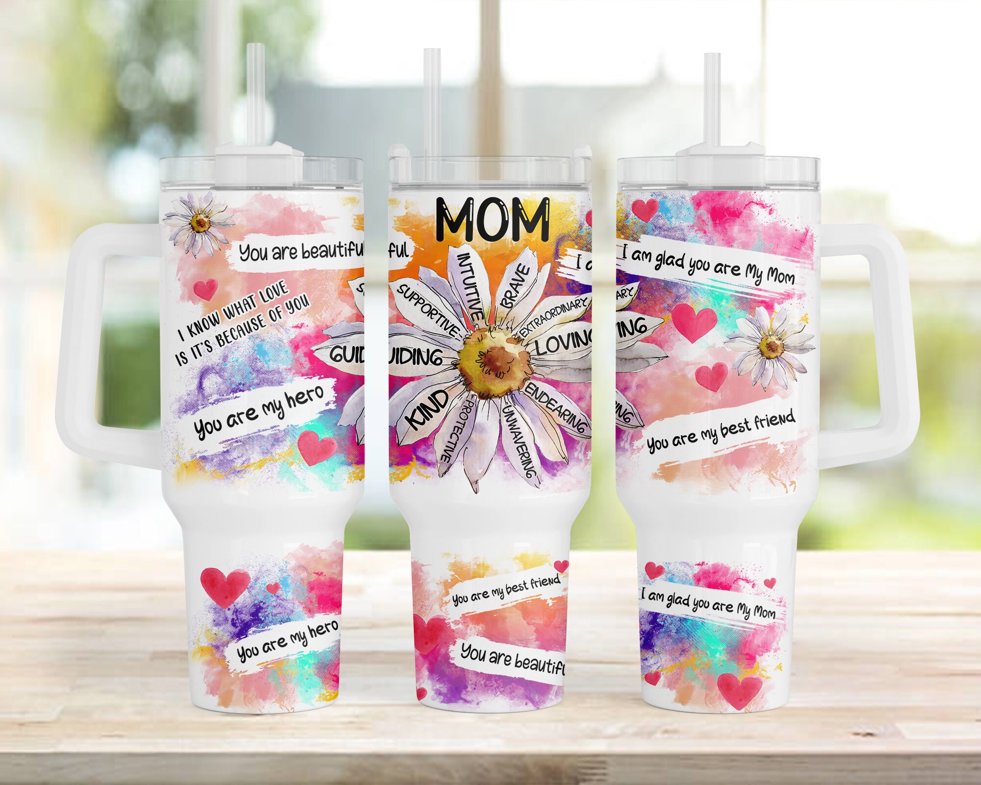 Mom Appreciation Watercolor Daisy Custom Stanley Cup 40 oz 30 oz Tumbler With HandleTVC2301959