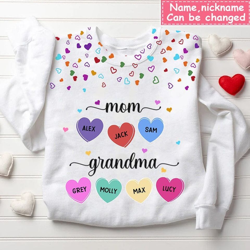 Mom Grandma And Sweet Heart Grandkids Personalized 3D Sweatshirt