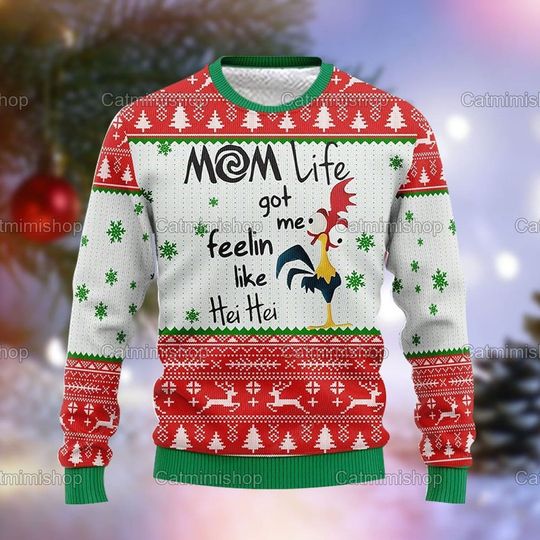 Mom Life Rooster Christmas Sweater - Fun Gift for Moms - Image 3