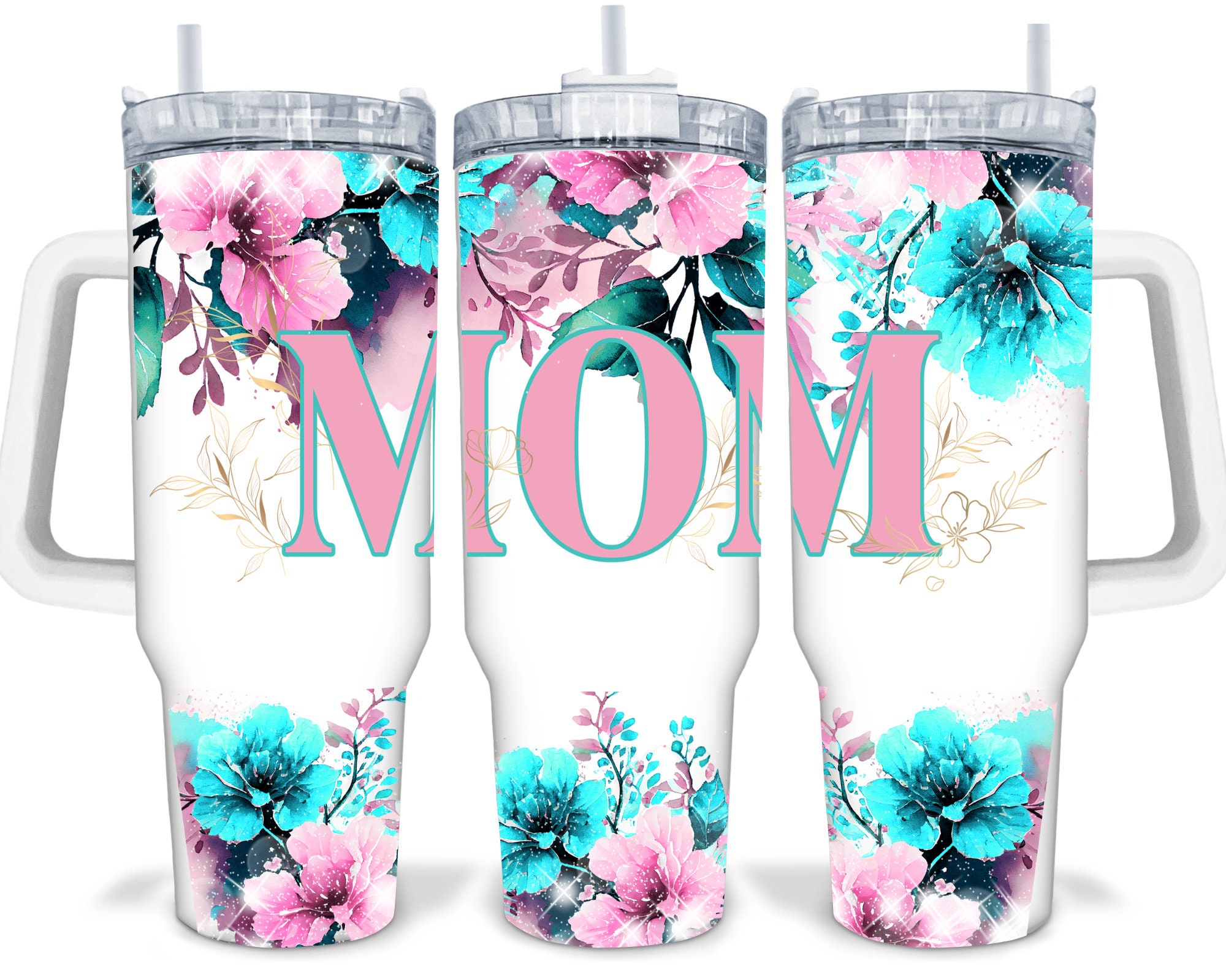 Mom Pink and Blue Floral Custom Stanley Cup 40 oz 30 oz Tumbler With HandleTVC2301230