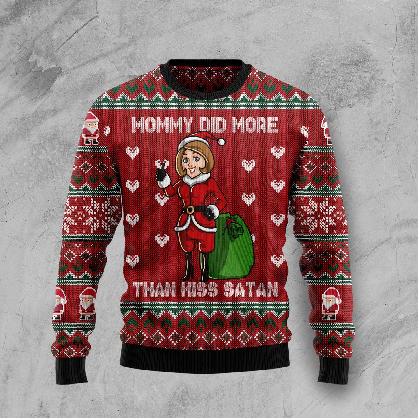 Mommy Did More Than Kiss Satan Ugly Christmas Sweater Adult 3D Funny Matching for family