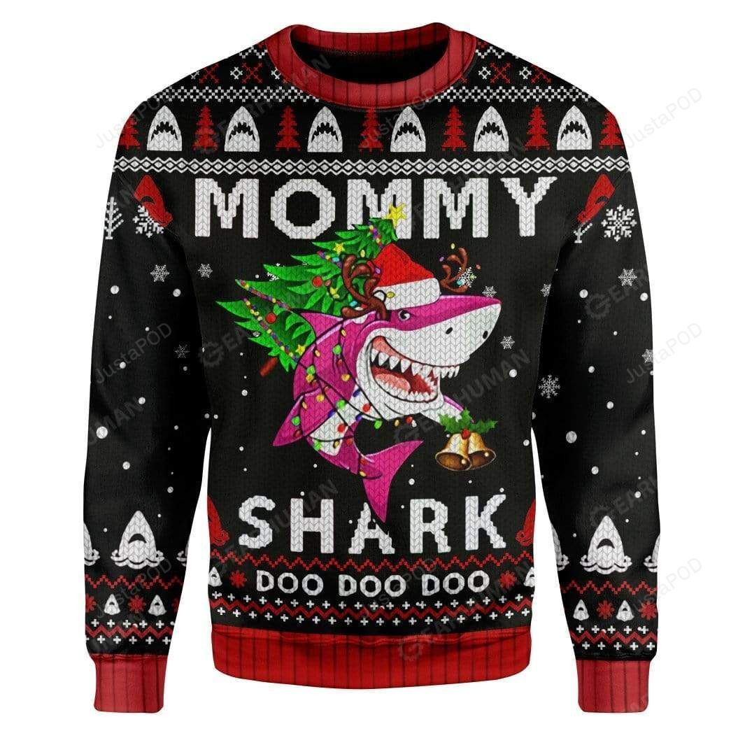 Mommy Shark Ugly Christmas Sweater Adult 3D Funny Matching for family