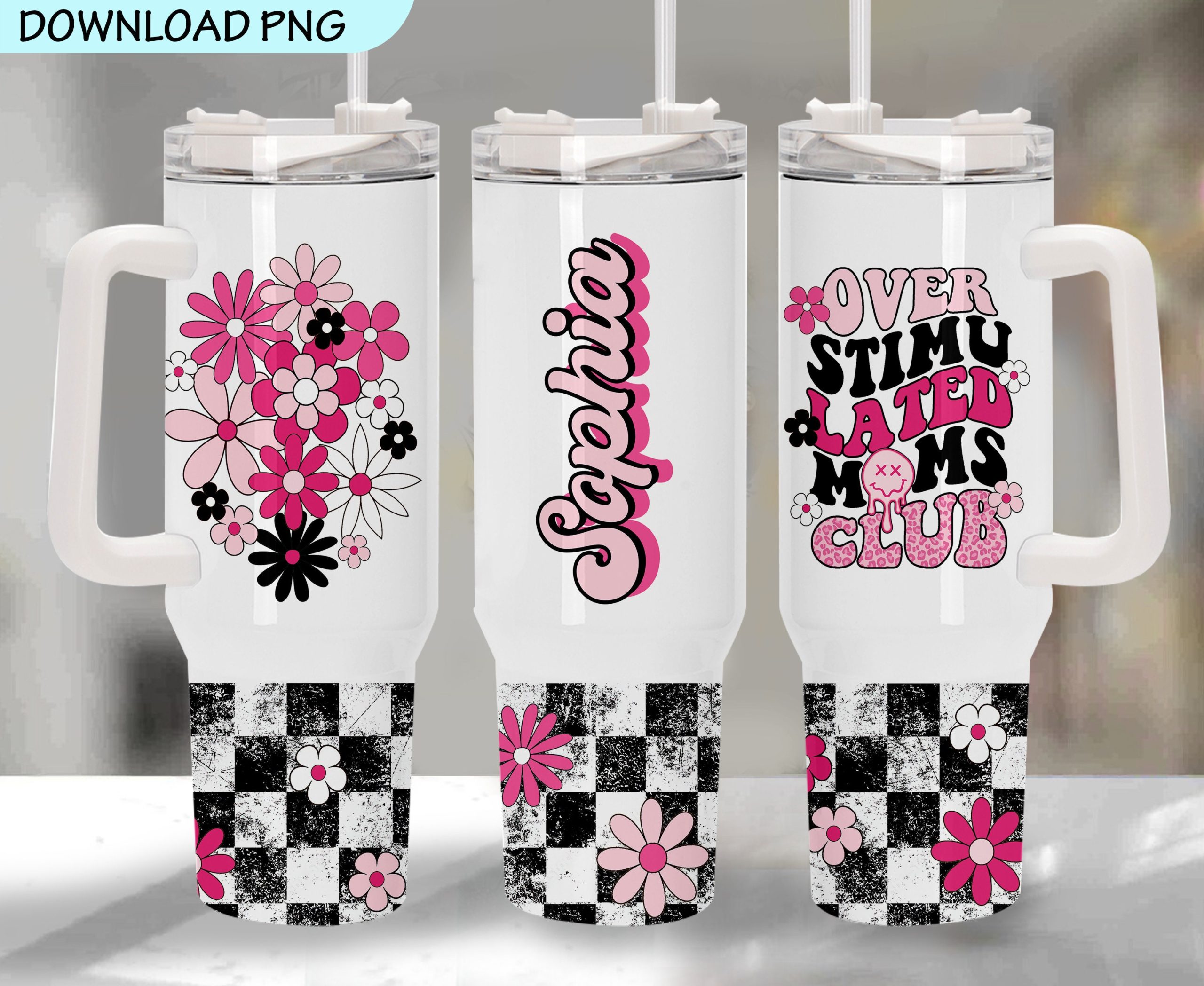 Moms Club Checkered Floral Custom Stanley Cup 40 oz 30 oz Tumbler With HandleTVC2301960