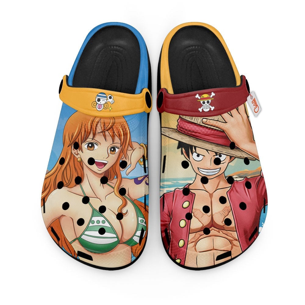 Monkey D. Luffy and Nami One Piece Anime Crocs Crocband Clogs Shoes Comfortable For Men Women and Kids