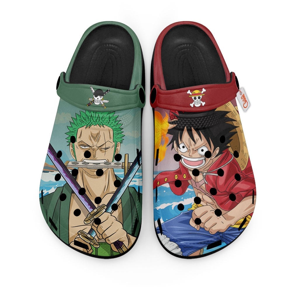 Monkey D. Luffy and Roronoa Zoro One Piece Anime Crocs Crocband Clogs Shoes Comfortable For Men Women and Kids