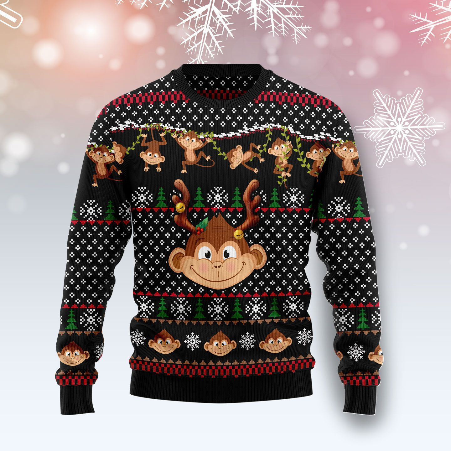 Monkey Ugly Christmas Sweater Adult 3D Funny Matching for family