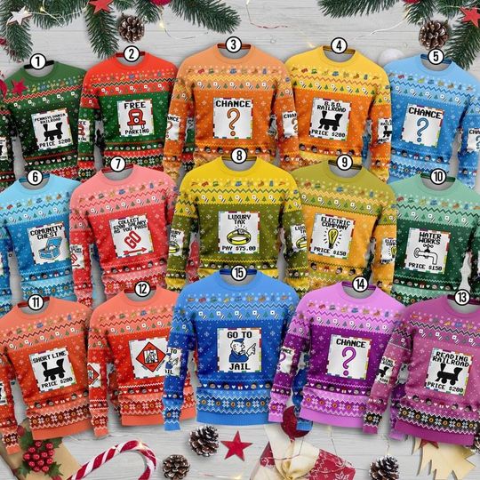 Monopoly Game Christmas Ugly Sweater, Monopoly Board Game Christmas Sweatshirt, - Image 8