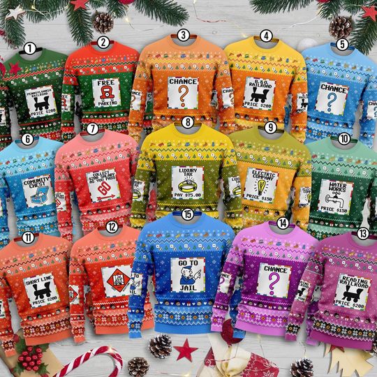 Monopoly Game Ugly Christmas Sweater, Monopoly Board Game Christmas Ugly Sweatshirt, Christmas Matching Game Sweater, Cute Christmas Shirt - Image 11