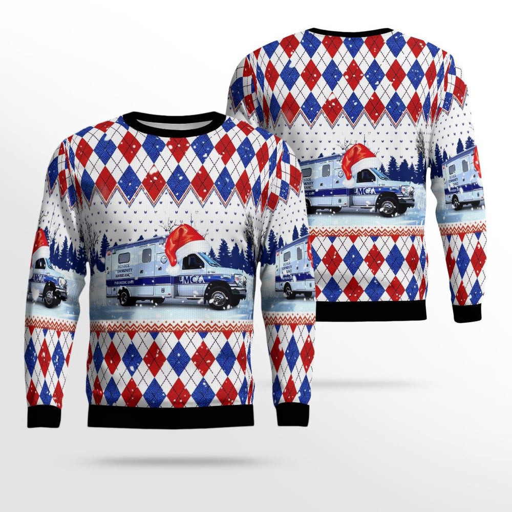 Monroe Michigan Monroe Community Ambulance AOP Ugly Sweater Christmas Unisex Sweaters Gift For Christmas