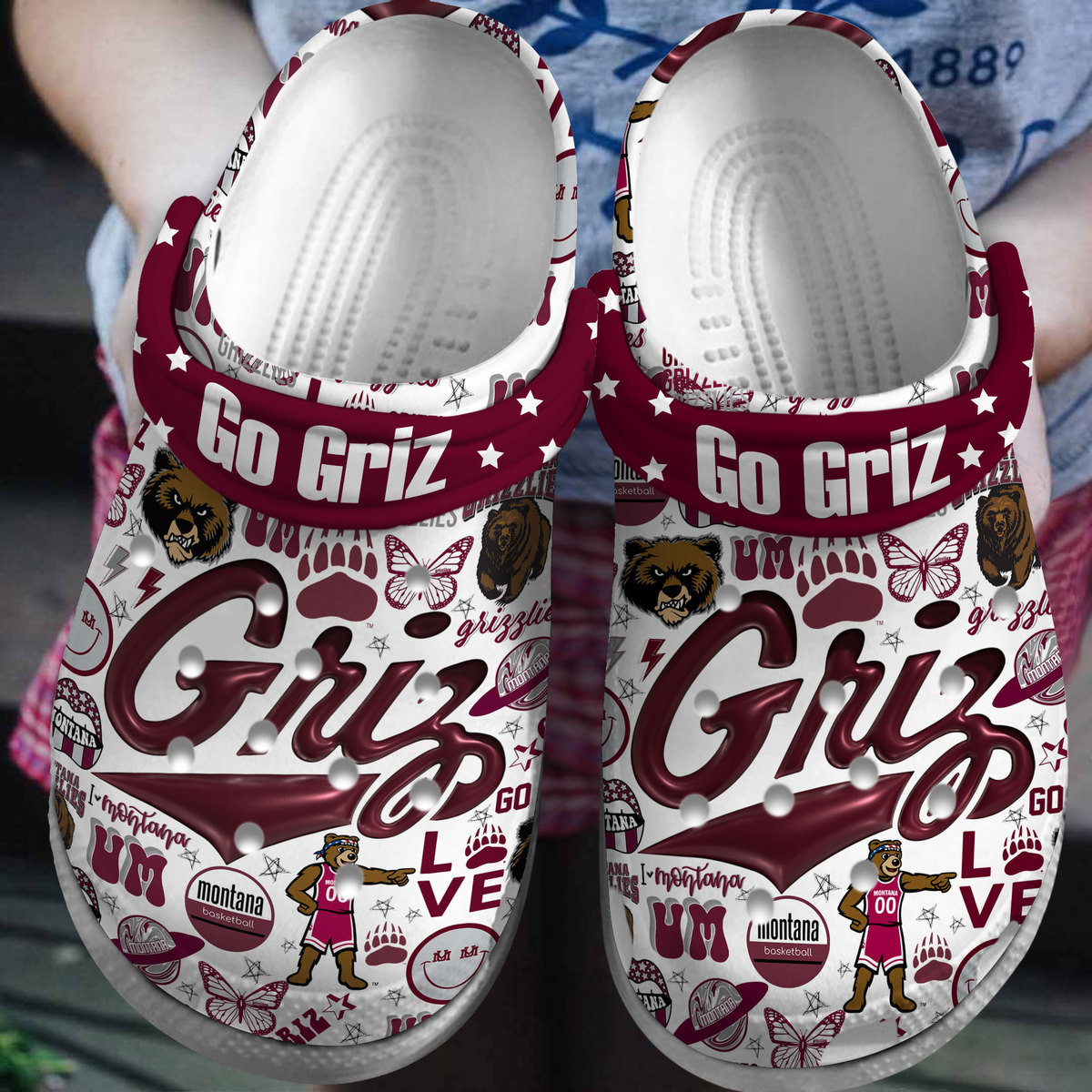 Montana Grizzlies NCAA Sport Crocs Crocband Clogs Shoes Comfortable For Men Women and Kids