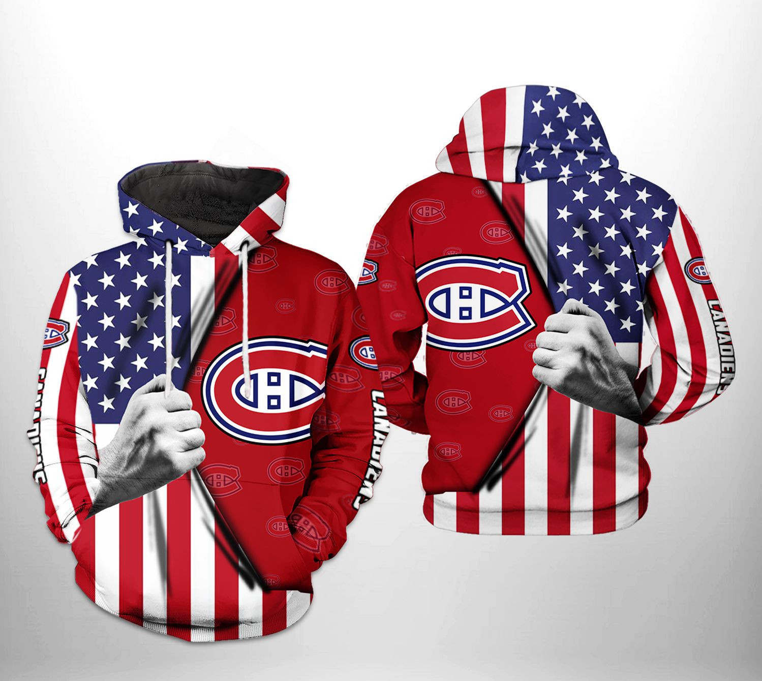 Montr?al Canadiens NHL US FLag 3D All Over Print Hoodie, Zip Hoodie