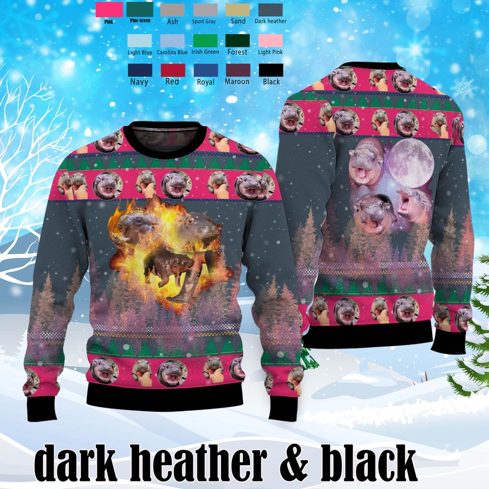 Moo Deng Bouncy Pig Ugly Sweater Shirt,Cute Thai Baby Hippo Sweater