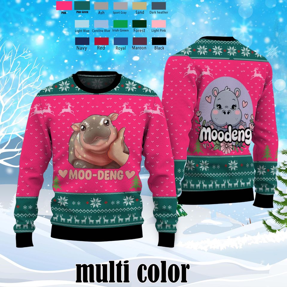 Moo Deng Bouncy Pig Ugly Sweater Shirt,Cute Thai Baby Hippo Sweater