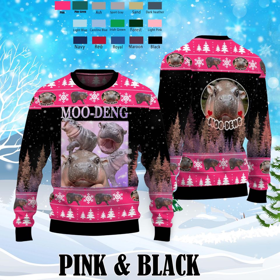 Moo Deng Bouncy Pig Ugly Sweater Shirt,Cute Thai Baby Hippo Sweater,Perfect Gift for Hippo and Animal Lovers Ugly Sweater
