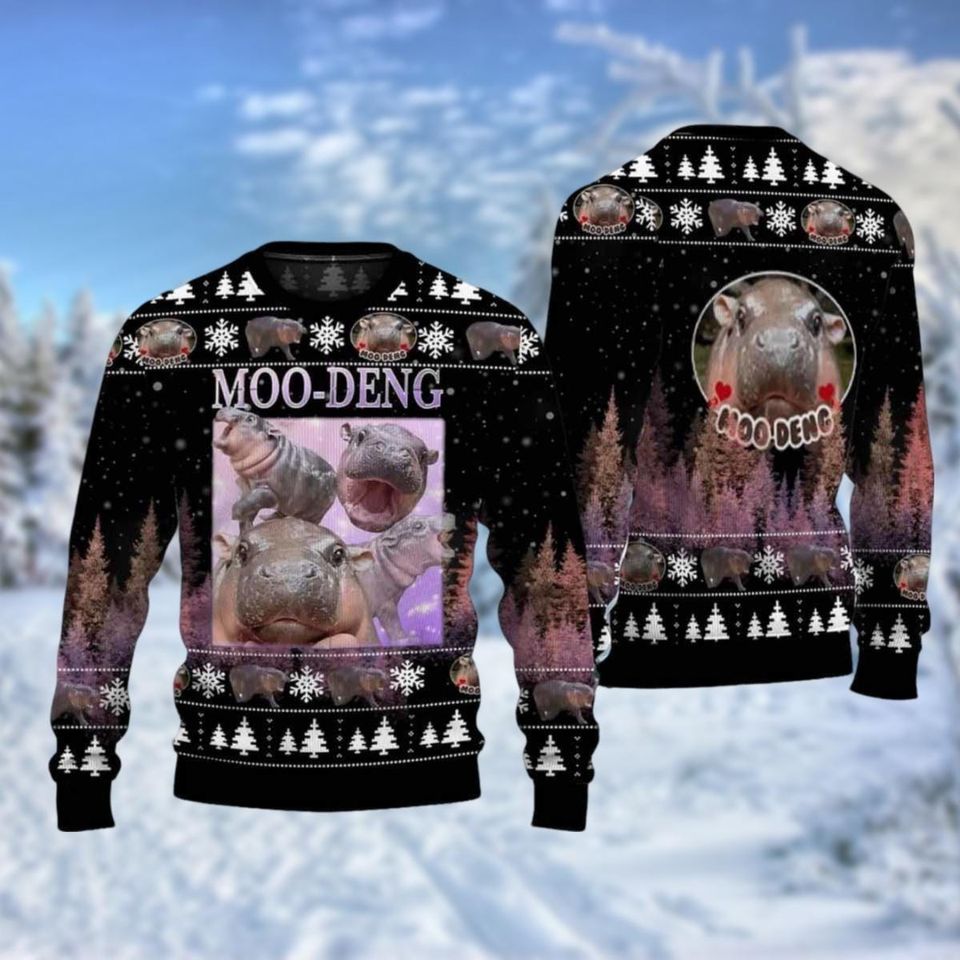 Moo Deng Christmas Sweater, Bouncy Pig In Thai Ugly Sweater, Moo Deng
