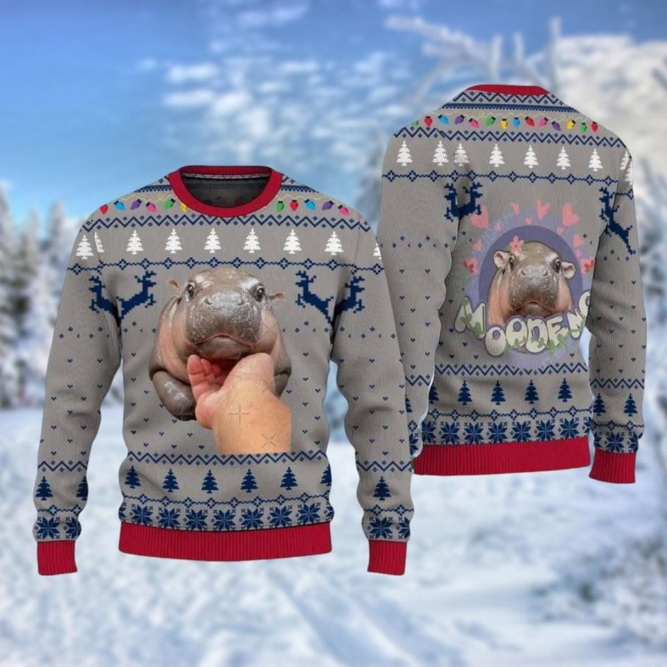 Moo Deng Christmas Sweater, Bouncy Pig Thai Ugly Sweater, Perfect Gift For Hippo