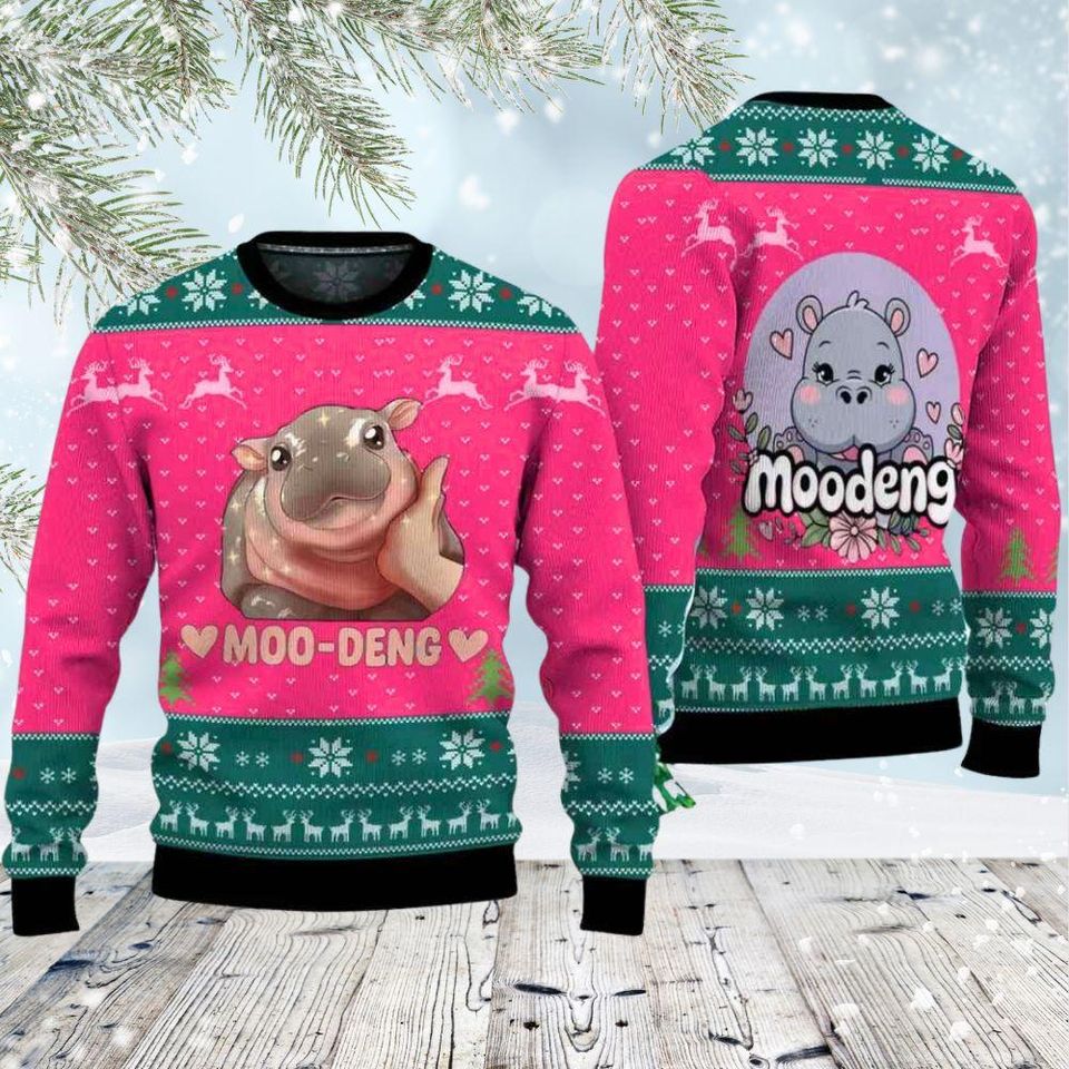 Moo Deng Cute Thai Baby Hippo Ugly Christmas Sweater