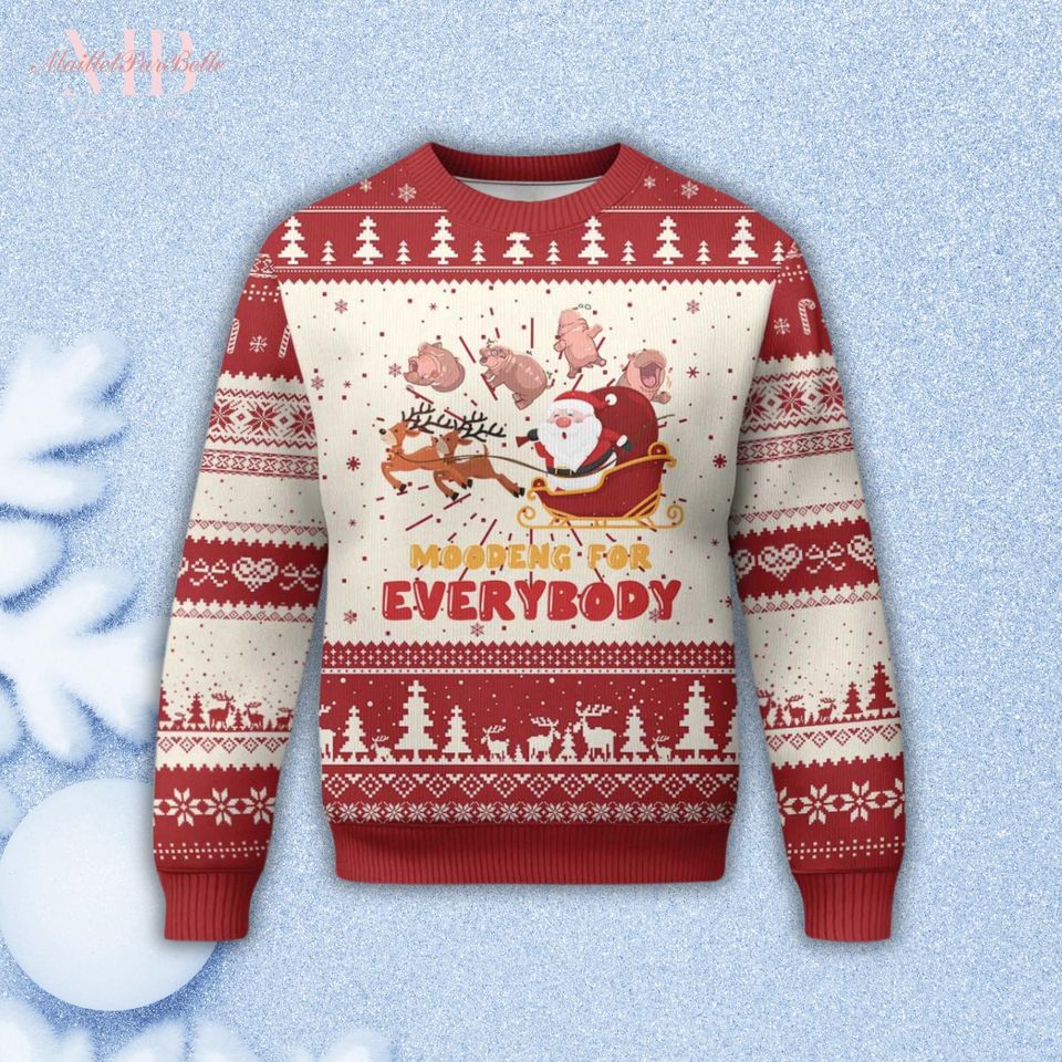 Moo Deng For Everybody Ugly Sweater, Santa Claus Christmas Sweater