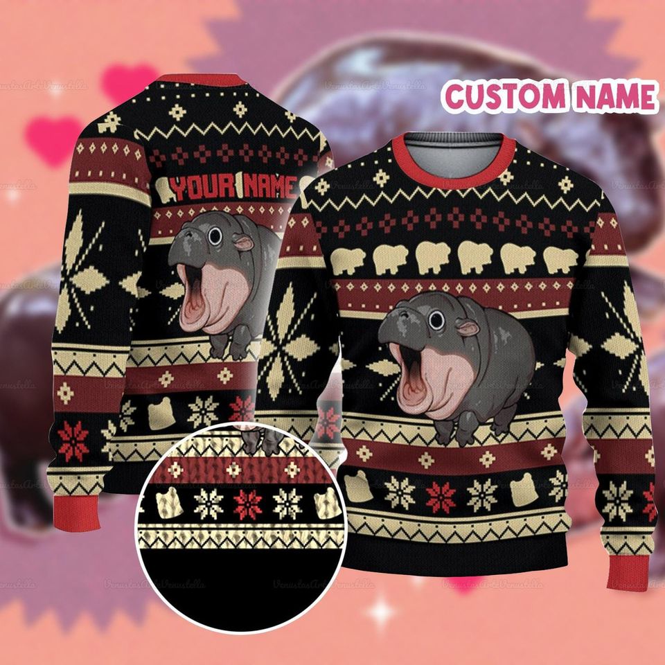 Moo Deng Ugly Sweater, Christmas Moodeng Sweater