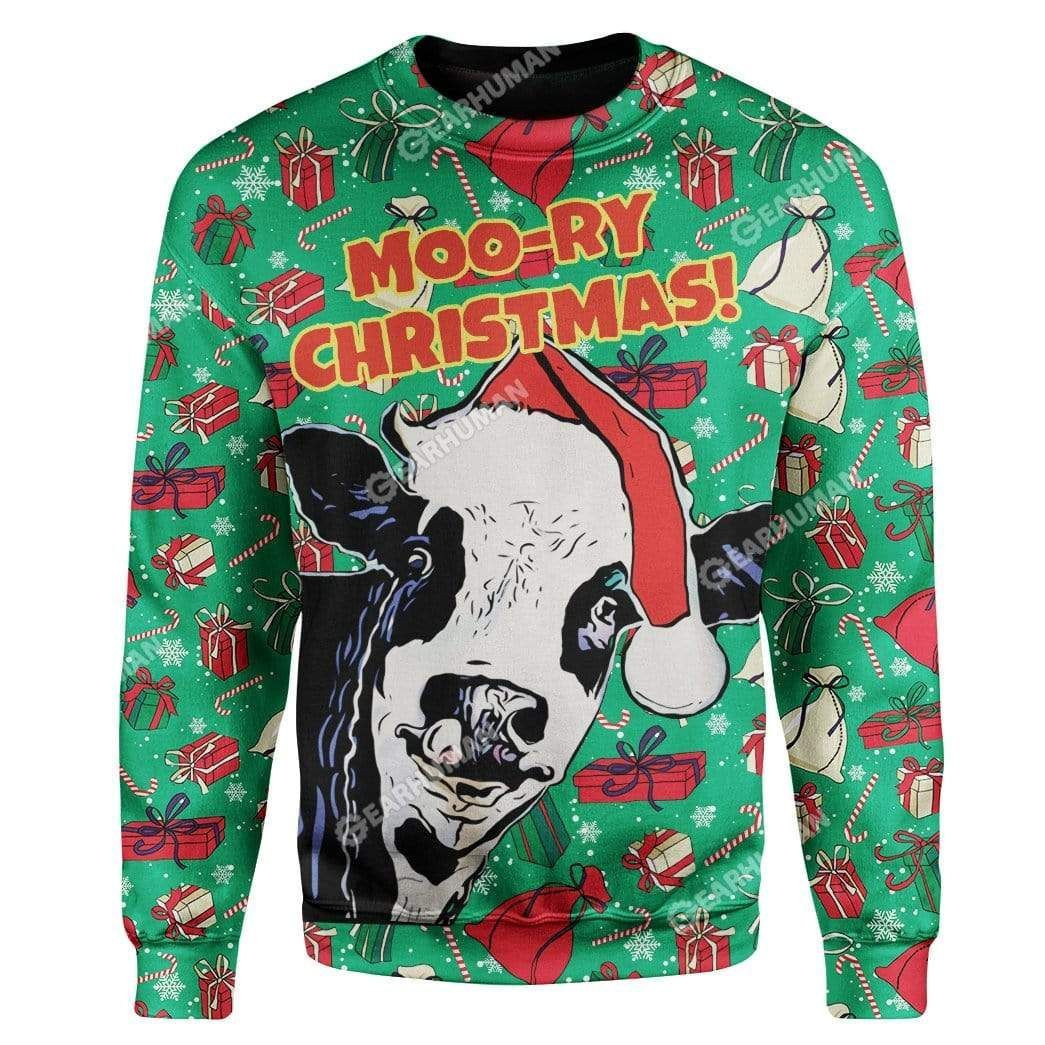 Moo-Ry Ugly Christmas Sweater Adult 3D Funny Matching for family