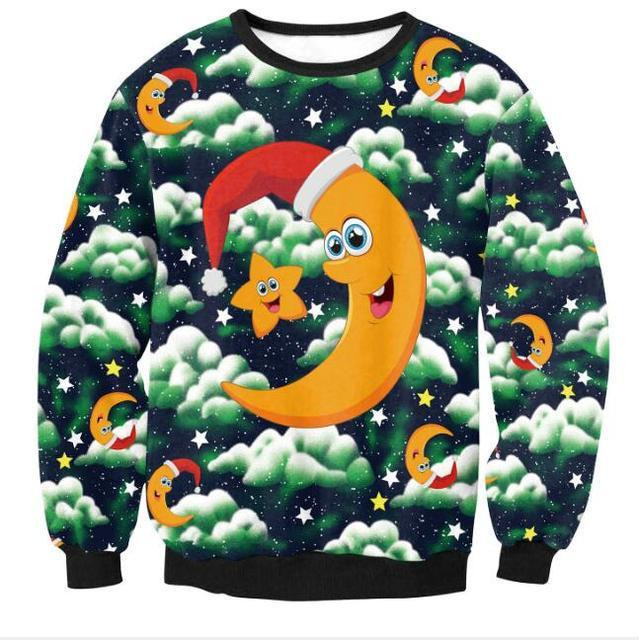 Moon Christmas Ugly Christmas Sweater Adult 3D Funny Matching for family