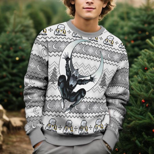 Moon Knight Ugly Christmas Sweater, Marc Spector Mr Knight Ugly Xmas Sweatshirt - Image 12