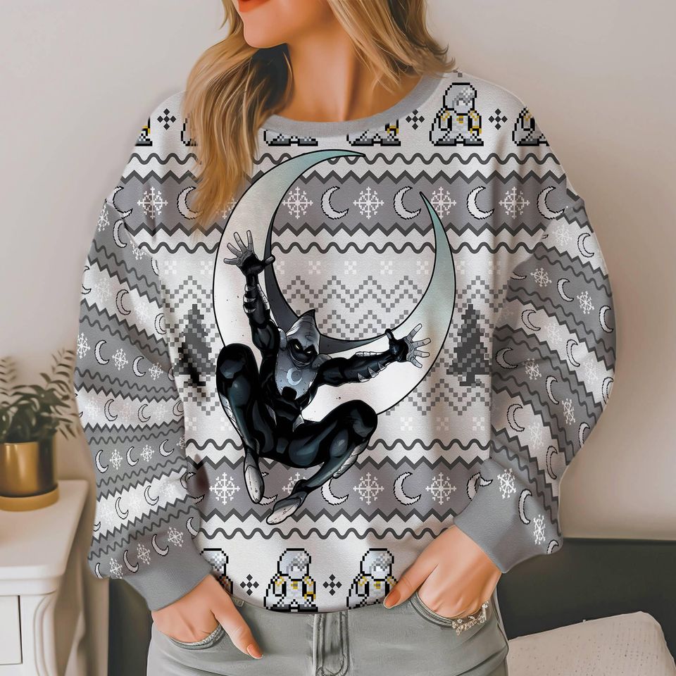 Moon Knight Ugly Christmas Sweater, Marc Spector Mr Knight Ugly Xmas Sweatshirt - Image 5