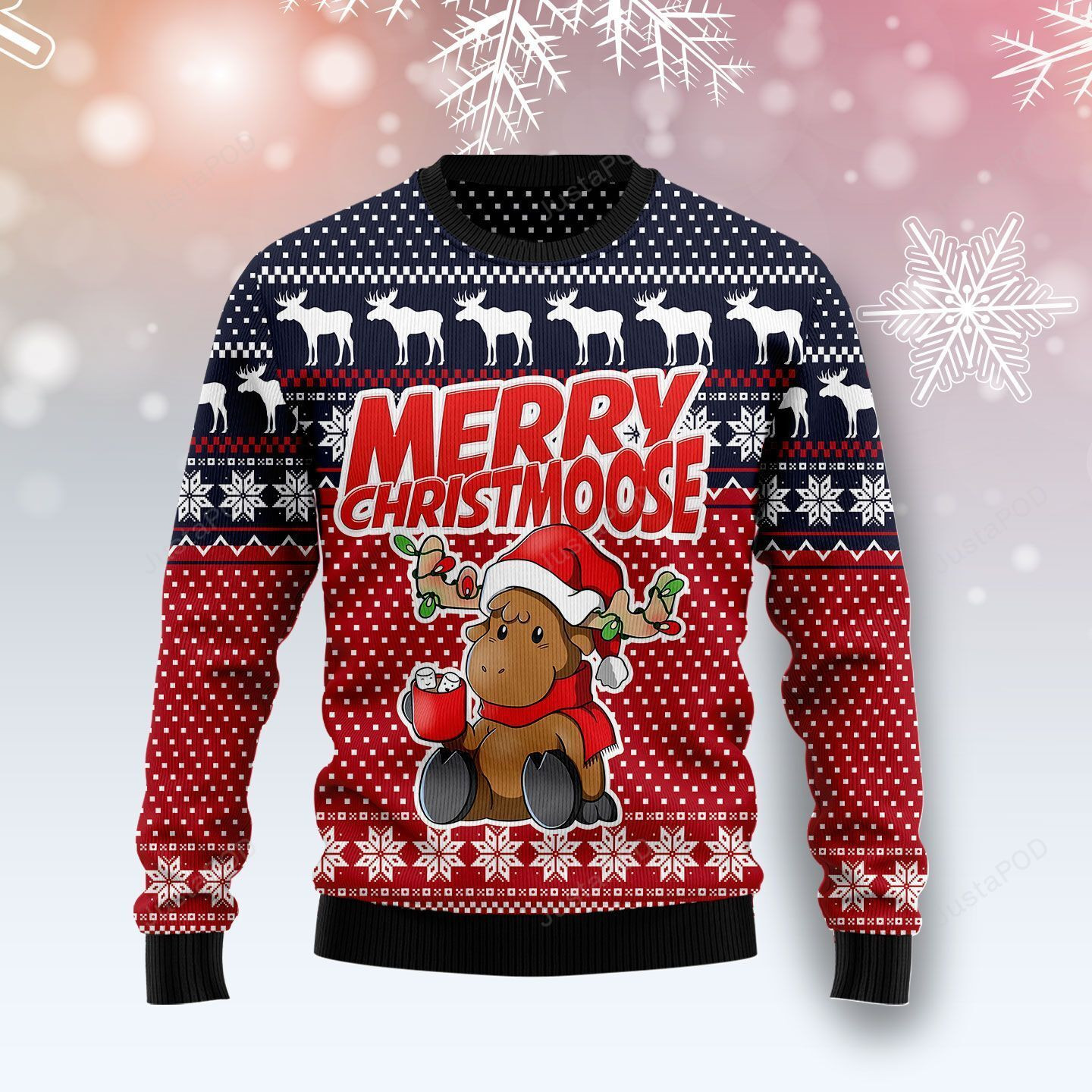 Moose Merry Ugly Christmas Sweater Adult 3D Funny Matching for family