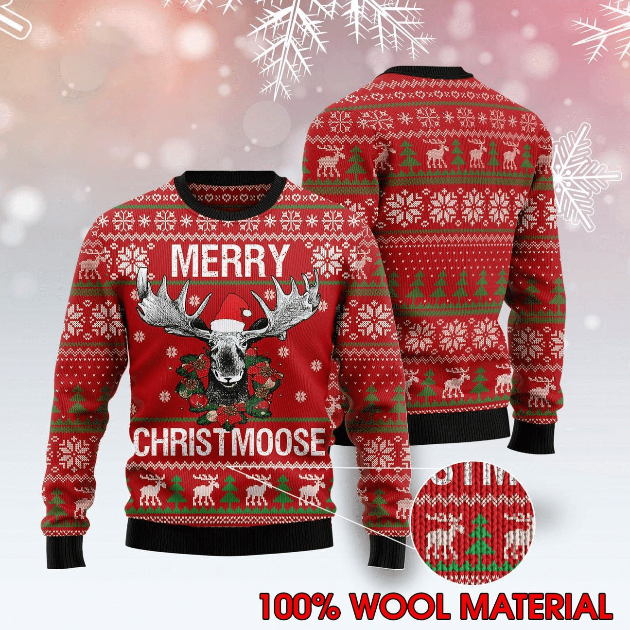 Moose Ugly Christmas Sweater Adult 3D Funny Matching for family