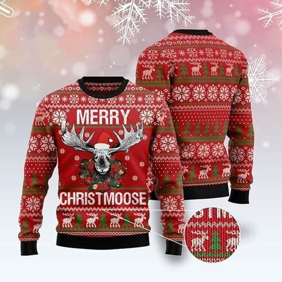 Moose Ugly Christmas Sweater, Merry Christ Moose Santa Sweater