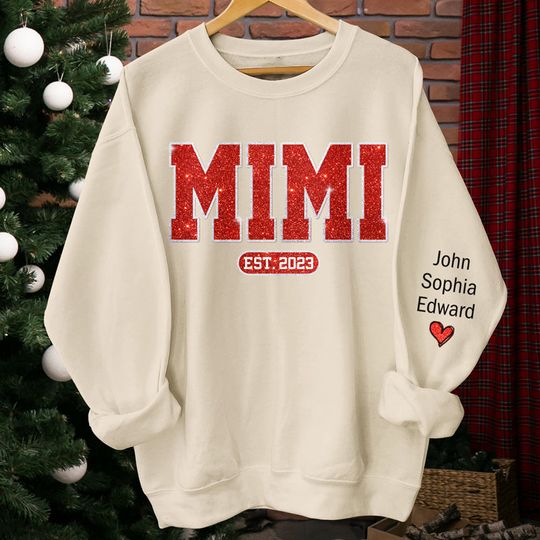 More Over Santa Here Comes Nana - Family Personalized Custom Unisex Sweatshirt With Design On Sleeve - Christmas Gift For Mom, Grandma - Image 6